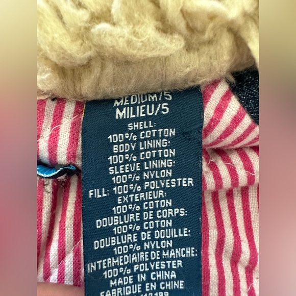 Vintage Girls ROXY Shaggy Faux Fur Lined Collar Zip Up Denim Jean Jacket Size 5 - Picture 5 of 6